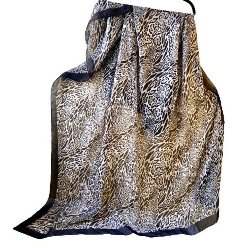 Roby Foulards Polyester Scarf Brown Animal Print Made in Italy Big